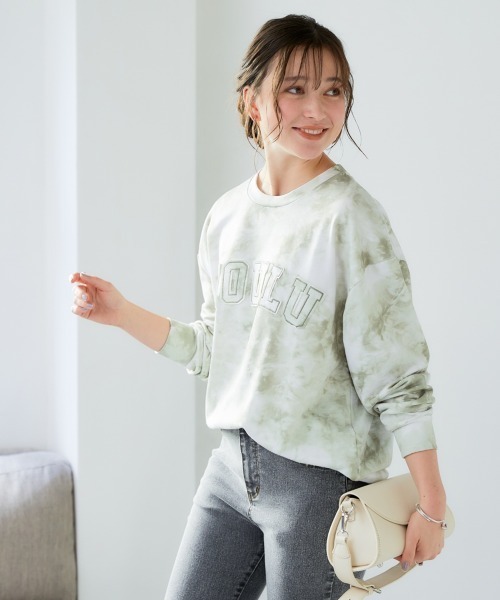 SMILE LAND(スマイルランド)の「<大きいサイズ>タイダイ風プリントアップリケプルオーバー(Tシャツ/カットソー・レディース・ピンク系/グレー系/カーキ系・L/LL/3L/4L/5L)」の7枚目の写真