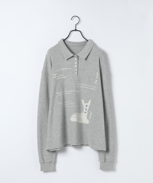 JEANASIS（ジーナシス）の「【25quee】BIGポロプリントLS/655821（ポロシャツ・レディース・グレー系その他/イエロー系その他/ネイビー系・FREE）」の2枚目の写真