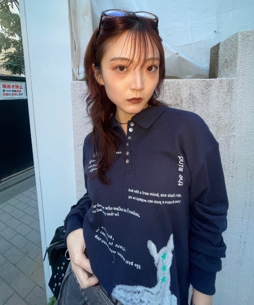 JEANASIS（ジーナシス）の「【25quee】BIGポロプリントLS/655821（ポロシャツ・レディース・グレー系その他/イエロー系その他/ネイビー系・FREE）」の6枚目の写真