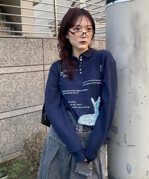 JEANASIS（ジーナシス）の「【25quee】BIGポロプリントLS/655821（ポロシャツ・レディース・グレー系その他/イエロー系その他/ネイビー系・FREE）」の7枚目の写真