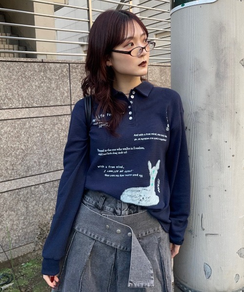 JEANASIS（ジーナシス）の「【25quee】BIGポロプリントLS/655821（ポロシャツ・レディース・グレー系その他/イエロー系その他/ネイビー系・FREE）」の8枚目の写真