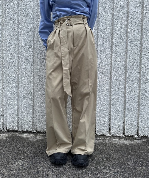 merrylatte(メリーラテ)の「TWILL WIDE PANTS【IROHANI】(スラックス・レディース・ベージュ/ブラック・FREE)」の1枚目の写真