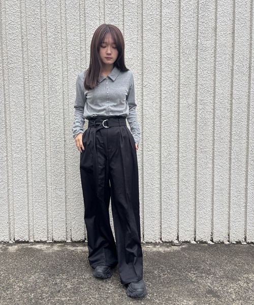 merrylatte(メリーラテ)の「TWILL WIDE PANTS【IROHANI】(スラックス・レディース・ベージュ/ブラック・FREE)」の2枚目の写真