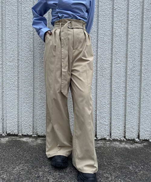 merrylatte(メリーラテ)の「TWILL WIDE PANTS【IROHANI】(スラックス・レディース・ベージュ/ブラック・FREE)」の3枚目の写真