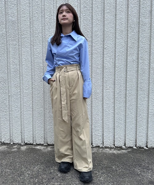 merrylatte(メリーラテ)の「TWILL WIDE PANTS【IROHANI】(スラックス・レディース・ベージュ/ブラック・FREE)」の12枚目の写真