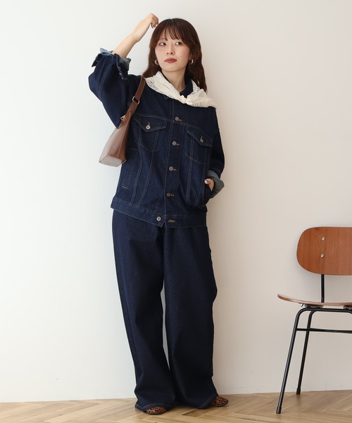 AMERICAN HOLIC(アメリカンホリック)の「ロング丈デニムジャケット(デニムジャケット・レディース・ライトインディゴブルー/グレー/ワンウォッシュ・L)」の4枚目の写真