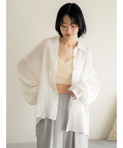 Ungrid(アングリッド)の「楊柳ビッグルーズシャツ(シャツ/ブラウス・レディース・グリーン/オレンジ/オフホワイト・FREE)」の1枚目の写真