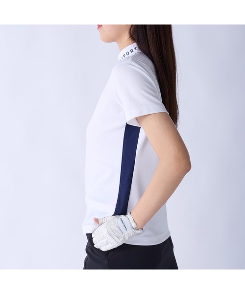 marie claire(マリ・クレール)の「marie claire GOLF/マリクレール ゴルフ ゴルフウェア 吸汗速乾 UVカット 接触冷感 半袖 モックネックシャツ(Tシャツ/カットソー・レディース・ブルー/ネイビー/イエロー/ホワイト・M/L/LL/3L)」の11枚目の写真