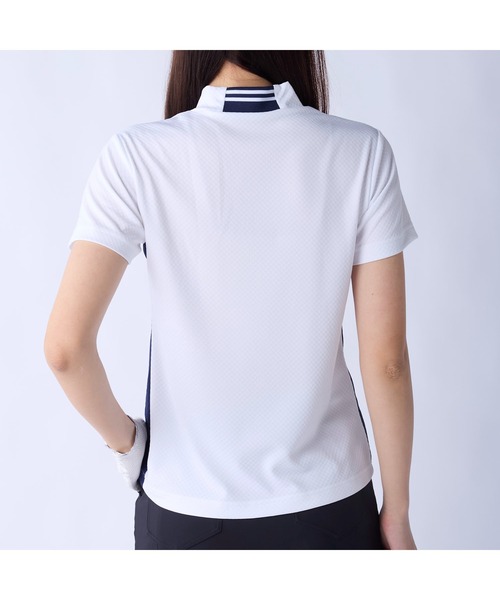 marie claire(マリ・クレール)の「marie claire GOLF/マリクレール ゴルフ ゴルフウェア 吸汗速乾 UVカット 接触冷感 半袖 モックネックシャツ(Tシャツ/カットソー・レディース・ブルー/ネイビー/イエロー/ホワイト・M/L/LL/3L)」の12枚目の写真