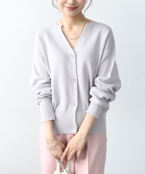 Jines（ジネス）の「キーネックリラックスカーディガン（カーディガン/ボレロ・レディース・ブルー/ネイビー/グレー/ホワイト/ブラック・38）」の4枚目の写真