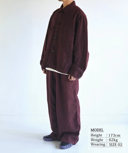 Anachronorm(アナクロノーム)の「【ANACHRONORM】SULFUR DYED LINEN UTILITY JACKET(カバーオール・メンズ・ワイン/ネイビー・3/2)」の21枚目の写真