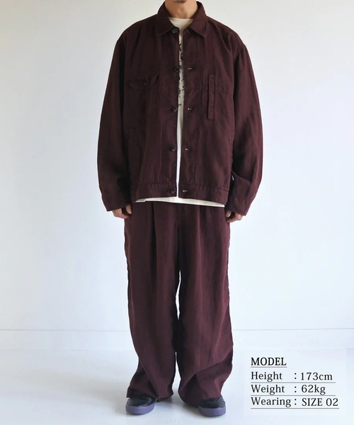 Anachronorm(アナクロノーム)の「【ANACHRONORM】SULFUR DYED LINEN UTILITY JACKET(カバーオール・メンズ・ワイン/ネイビー・3/2)」の4枚目の写真