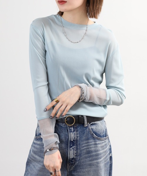 Gleam（グリーム）の「gleam フェイクレイヤードクルーネックニットソー 長袖（Tシャツ/カットソー・レディース・ブラック/ライトブルー/ホワイト/モカ・F）」の4枚目の写真
