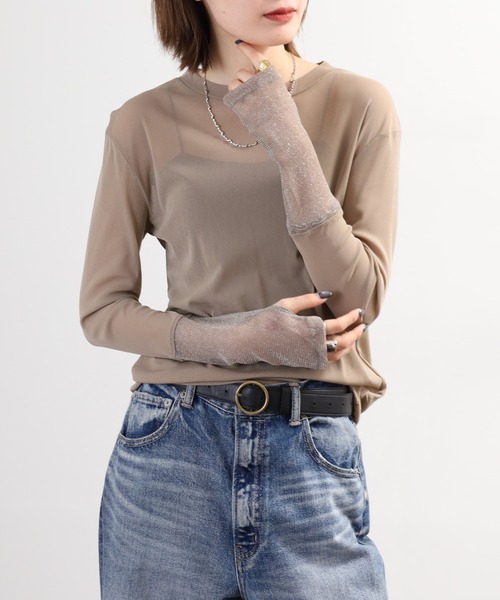Gleam（グリーム）の「gleam フェイクレイヤードクルーネックニットソー 長袖（Tシャツ/カットソー・レディース・ブラック/ライトブルー/ホワイト/モカ・F）」の3枚目の写真