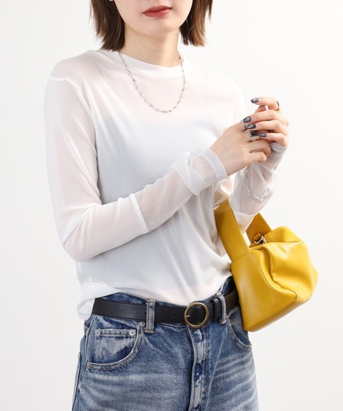 Gleam（グリーム）の「gleam フェイクレイヤードクルーネックニットソー 長袖（Tシャツ/カットソー・レディース・ブラック/ライトブルー/ホワイト/モカ・F）」の7枚目の写真