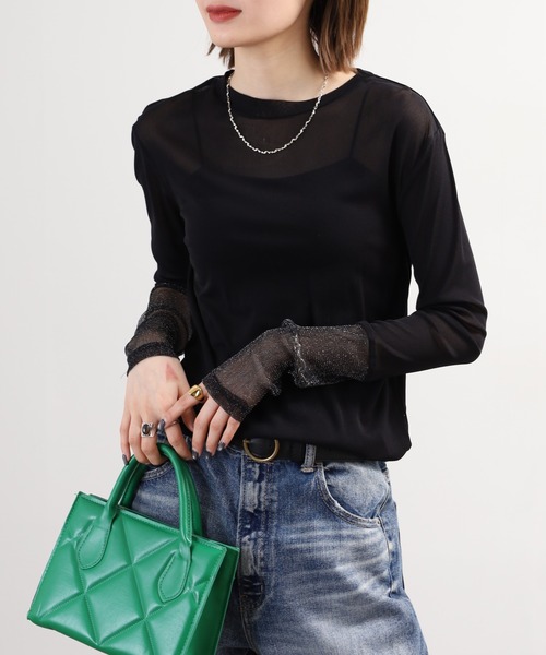 Gleam（グリーム）の「gleam フェイクレイヤードクルーネックニットソー 長袖（Tシャツ/カットソー・レディース・ブラック/ライトブルー/ホワイト/モカ・F）」の11枚目の写真