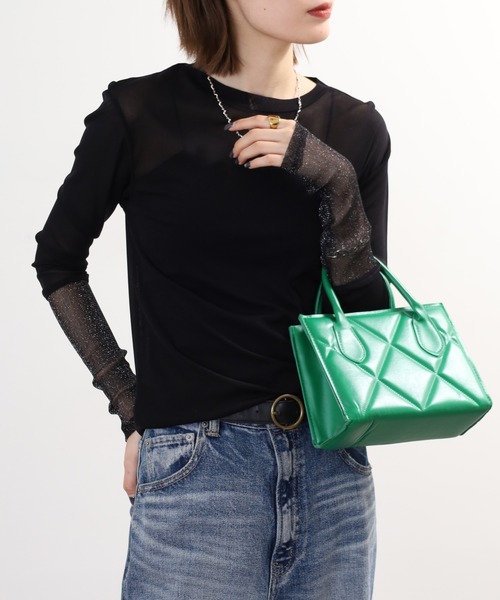 Gleam（グリーム）の「gleam フェイクレイヤードクルーネックニットソー 長袖（Tシャツ/カットソー・レディース・ブラック/ライトブルー/ホワイト/モカ・F）」の14枚目の写真