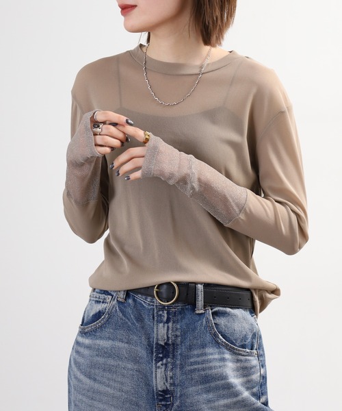 Gleam（グリーム）の「gleam フェイクレイヤードクルーネックニットソー 長袖（Tシャツ/カットソー・レディース・ブラック/ライトブルー/ホワイト/モカ・F）」の20枚目の写真