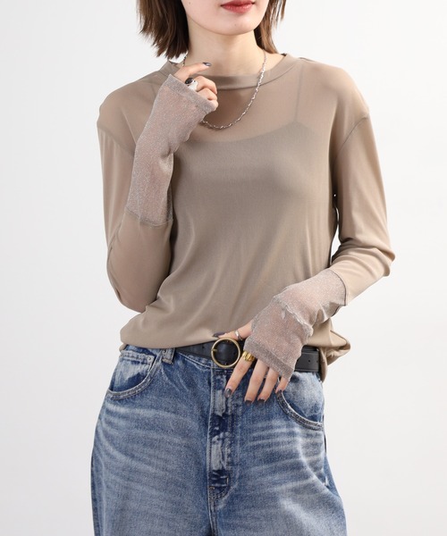 Gleam（グリーム）の「gleam フェイクレイヤードクルーネックニットソー 長袖（Tシャツ/カットソー・レディース・ブラック/ライトブルー/ホワイト/モカ・F）」の21枚目の写真