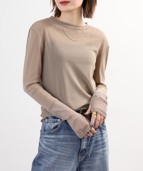 Gleam（グリーム）の「gleam フェイクレイヤードクルーネックニットソー 長袖（Tシャツ/カットソー・レディース・ブラック/ライトブルー/ホワイト/モカ・F）」の22枚目の写真