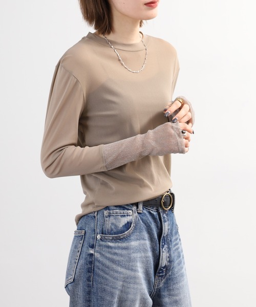 Gleam（グリーム）の「gleam フェイクレイヤードクルーネックニットソー 長袖（Tシャツ/カットソー・レディース・ブラック/ライトブルー/ホワイト/モカ・F）」の5枚目の写真