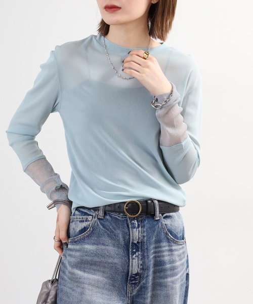 Gleam（グリーム）の「gleam フェイクレイヤードクルーネックニットソー 長袖（Tシャツ/カットソー・レディース・ブラック/ライトブルー/ホワイト/モカ・F）」の16枚目の写真