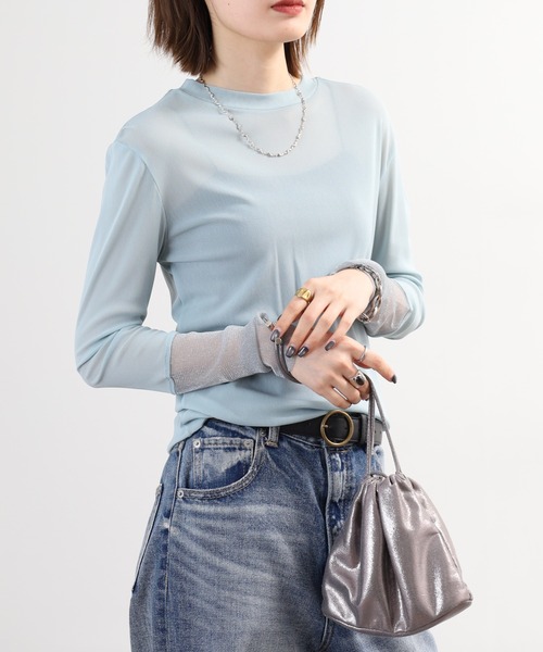 Gleam（グリーム）の「gleam フェイクレイヤードクルーネックニットソー 長袖（Tシャツ/カットソー・レディース・ブラック/ライトブルー/ホワイト/モカ・F）」の17枚目の写真