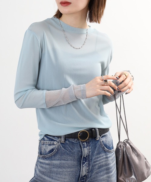 Gleam（グリーム）の「gleam フェイクレイヤードクルーネックニットソー 長袖（Tシャツ/カットソー・レディース・ブラック/ライトブルー/ホワイト/モカ・F）」の18枚目の写真