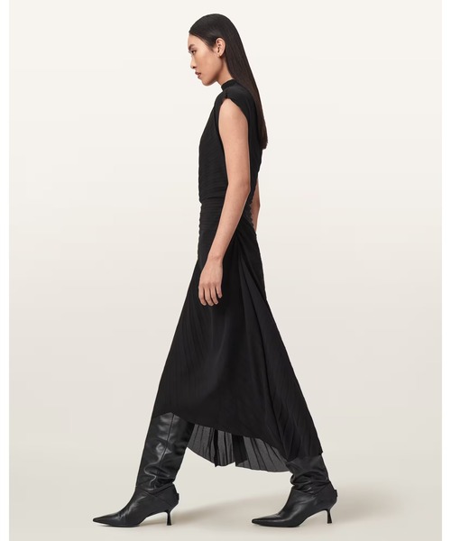 ALLSAINTS(オールセインツ)の「RAYANNA PLEATED MIDI DRESS | RAYANNA プリーツ ミディ ドレス・ワンピース(ワンピース・レディース・ブラック・8/6/4/10)」の4枚目の写真
