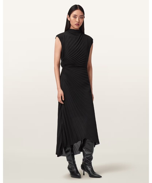 ALLSAINTS(オールセインツ)の「RAYANNA PLEATED MIDI DRESS | RAYANNA プリーツ ミディ ドレス・ワンピース(ワンピース・レディース・ブラック・8/6/4/10)」の5枚目の写真