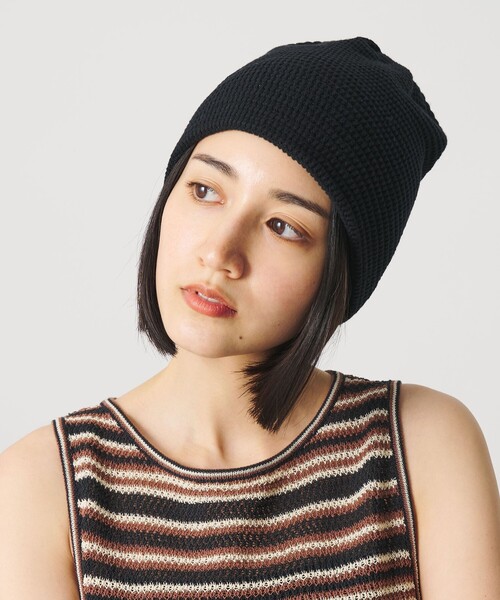 BEAUTY&YOUTH UNITED ARROWS(ビューティーアンドユースユナイテッドアローズ)の「シンプル コットン ニットキャップ(ニットキャップ/ビーニー・レディース・ブラック/オフホワイト・FREE)」の3枚目の写真