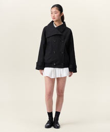 LIE MEQUE（リメーク）の「ダブルボタンハイネックトレンチジャケットブラック（その他アウター）」