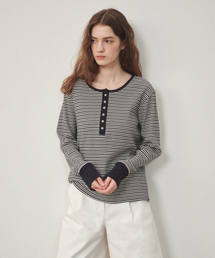 ヘンリーネックリブTシャツネイビー