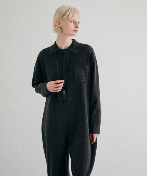 CREDONA（クレドナ）の「KNIT JUMP SUIT/ニットジャンプスーツ（つなぎ/オールインワン・レディース・ベージュ系その他/チャコールグレー・FREE）」の9枚目の写真