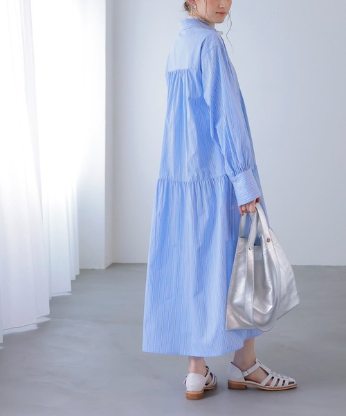 Jines（ジネス）の「ストライプティアードワンピース（ワンピース・レディース・ブルー/ピンク・38）」の5枚目の写真