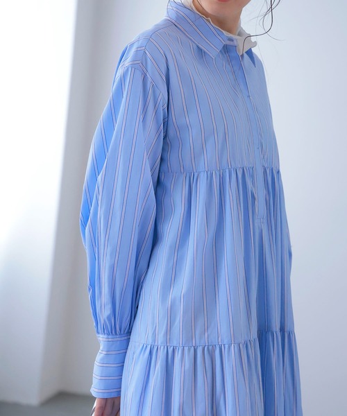 Jines（ジネス）の「ストライプティアードワンピース（ワンピース・レディース・ブルー/ピンク・38）」の8枚目の写真