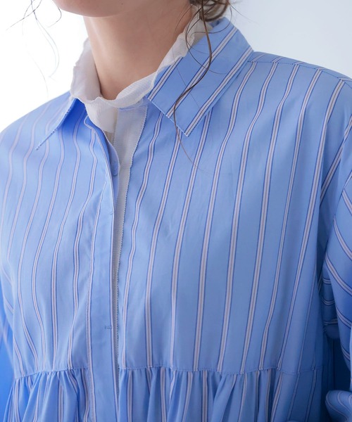 Jines（ジネス）の「ストライプティアードワンピース（ワンピース・レディース・ブルー/ピンク・38）」の7枚目の写真