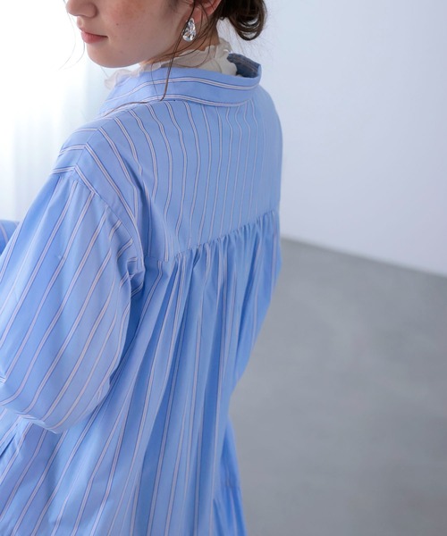 Jines（ジネス）の「ストライプティアードワンピース（ワンピース・レディース・ブルー/ピンク・38）」の10枚目の写真