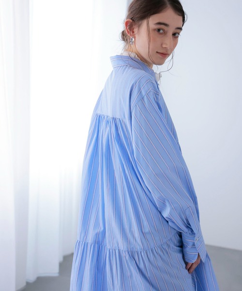 Jines（ジネス）の「ストライプティアードワンピース（ワンピース・レディース・ブルー/ピンク・38）」の9枚目の写真