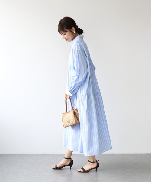 Jines（ジネス）の「ストライプティアードワンピース（ワンピース・レディース・ブルー/ピンク・38）」の13枚目の写真