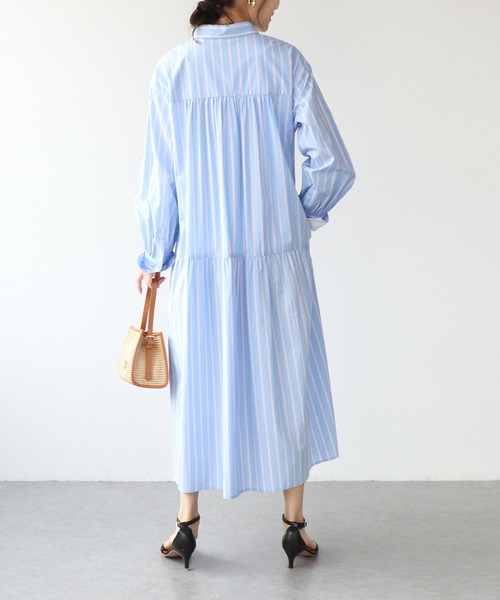 Jines（ジネス）の「ストライプティアードワンピース（ワンピース・レディース・ブルー/ピンク・38）」の14枚目の写真