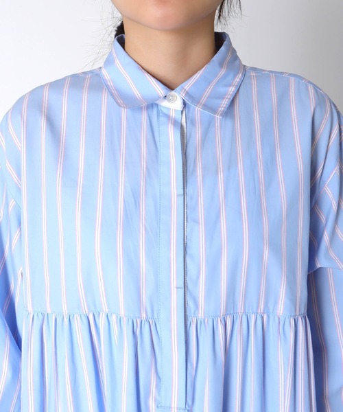 Jines（ジネス）の「ストライプティアードワンピース（ワンピース・レディース・ブルー/ピンク・38）」の18枚目の写真