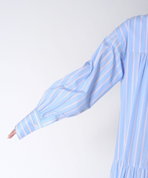 Jines（ジネス）の「ストライプティアードワンピース（ワンピース・レディース・ブルー/ピンク・38）」の19枚目の写真