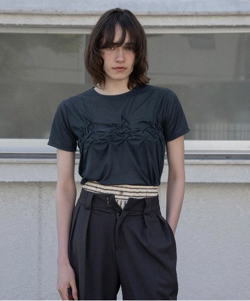 lawgy(ラウジー)の「crinkle design point rafu logo t / クリンクルデザインポイントラフロゴt(Tシャツ/カットソー・レディース・ホワイト/グレー/ネイビー・FREE)」の3枚目の写真