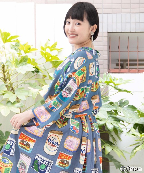 ScoLar（スカラー）の「161682：orion×ScoLar トロピカルポップ缶総柄シャツ（シャツ/ブラウス・レディース・ブルー/オフホワイト・L/M）」の6枚目の写真