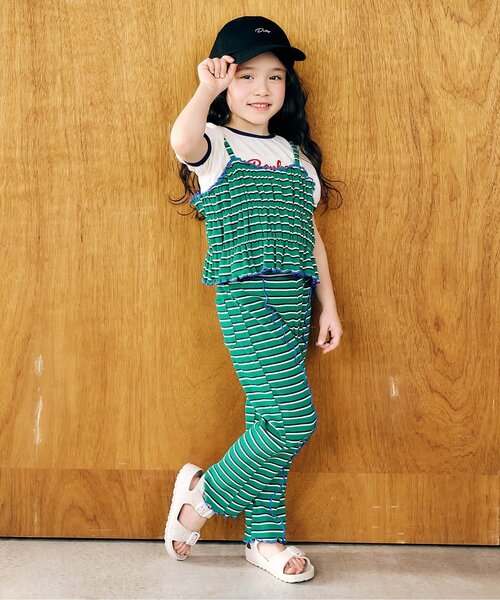 apres les cours(アプレレクール)の「マルチボーダーTシャツ&ビスチェ2Pセット(アンサンブル・キッズ・ブラウン/グリーン/ピンク・90/100/110/120/130/140)」の11枚目の写真