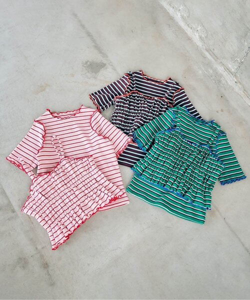 apres les cours(アプレレクール)の「マルチボーダーTシャツ&ビスチェ2Pセット(アンサンブル・キッズ・ブラウン/グリーン/ピンク・90/100/110/120/130/140)」の9枚目の写真