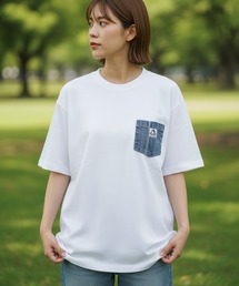 【BEN DAVIS/ベンデイビス】【デニムポケットが主役】デニムポケット Tシャツ 古着加工 綿100% ワンポイント