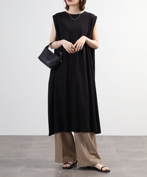 BRODIAEA(ブローディア)の「BRODIAEA ノースリーブカットソーワンピース(ワンピース・レディース・ブラック/サックスブルー/カーキ/ブルー・40)」の6枚目の写真