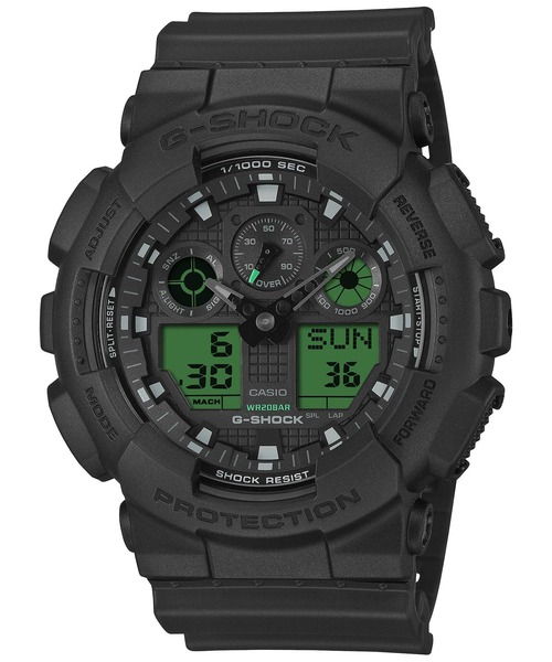G-SHOCK(ジーショック)の「BLACK AND ELECTRO GREEN / GA-100BEG-1AJF(アナログ腕時計・メンズ・ブラック×グリーン・FREE)」の1枚目の写真